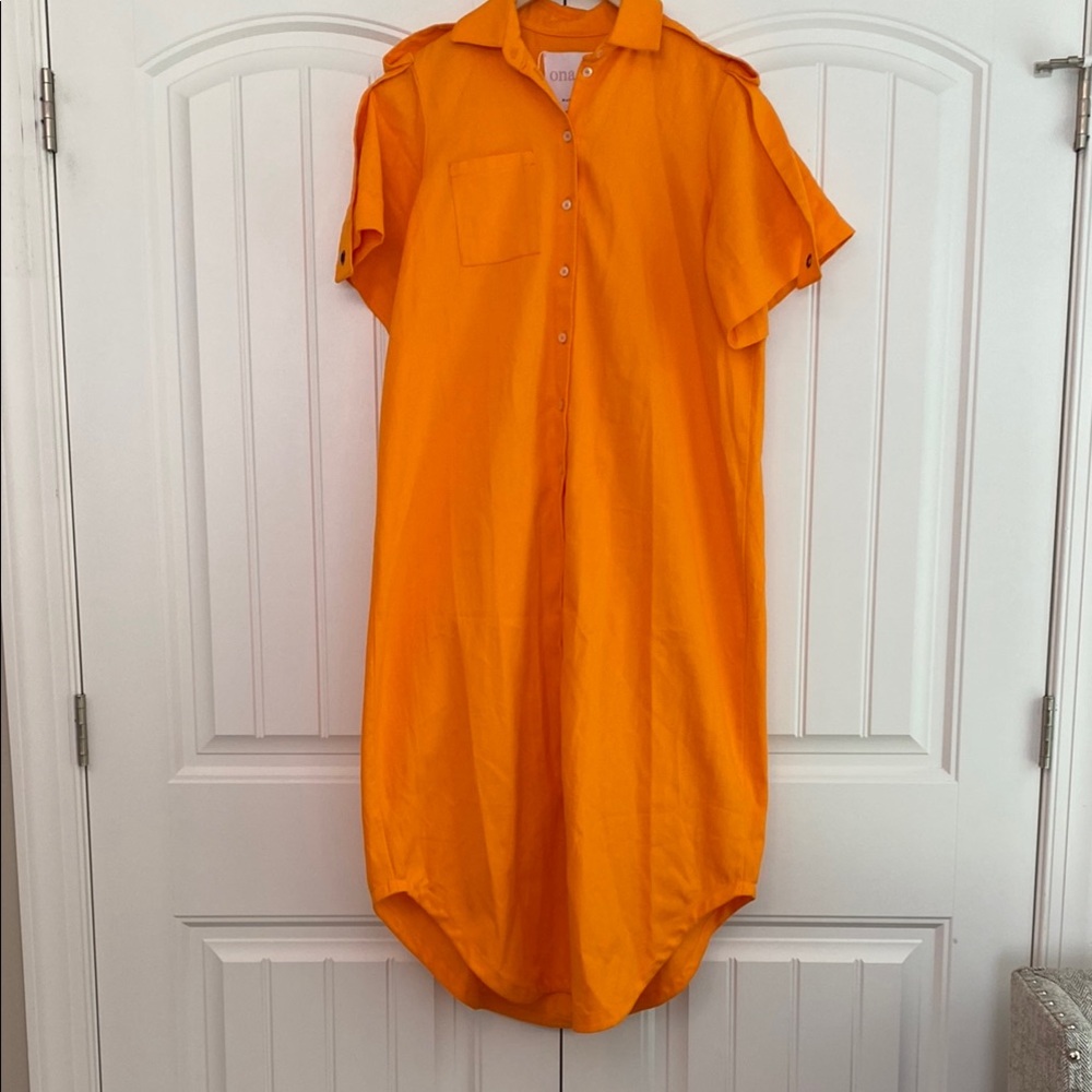 ONA REX Women's Orange Oversized Button Down Midi Dress Size S NWOT